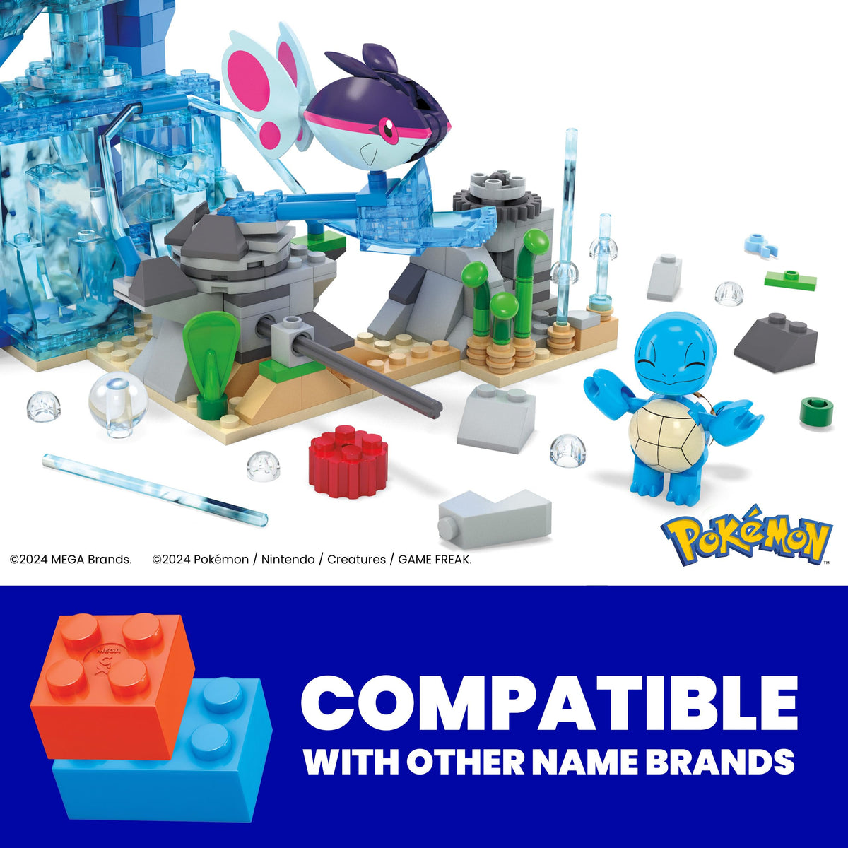 MEGA Pokémon Aquatic Adventure buildable Pokémon set supports creativity.