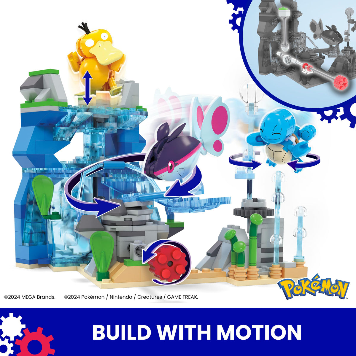 MEGA Pokémon Aquatic Adventure Psyduck on shore inspires imaginative play.