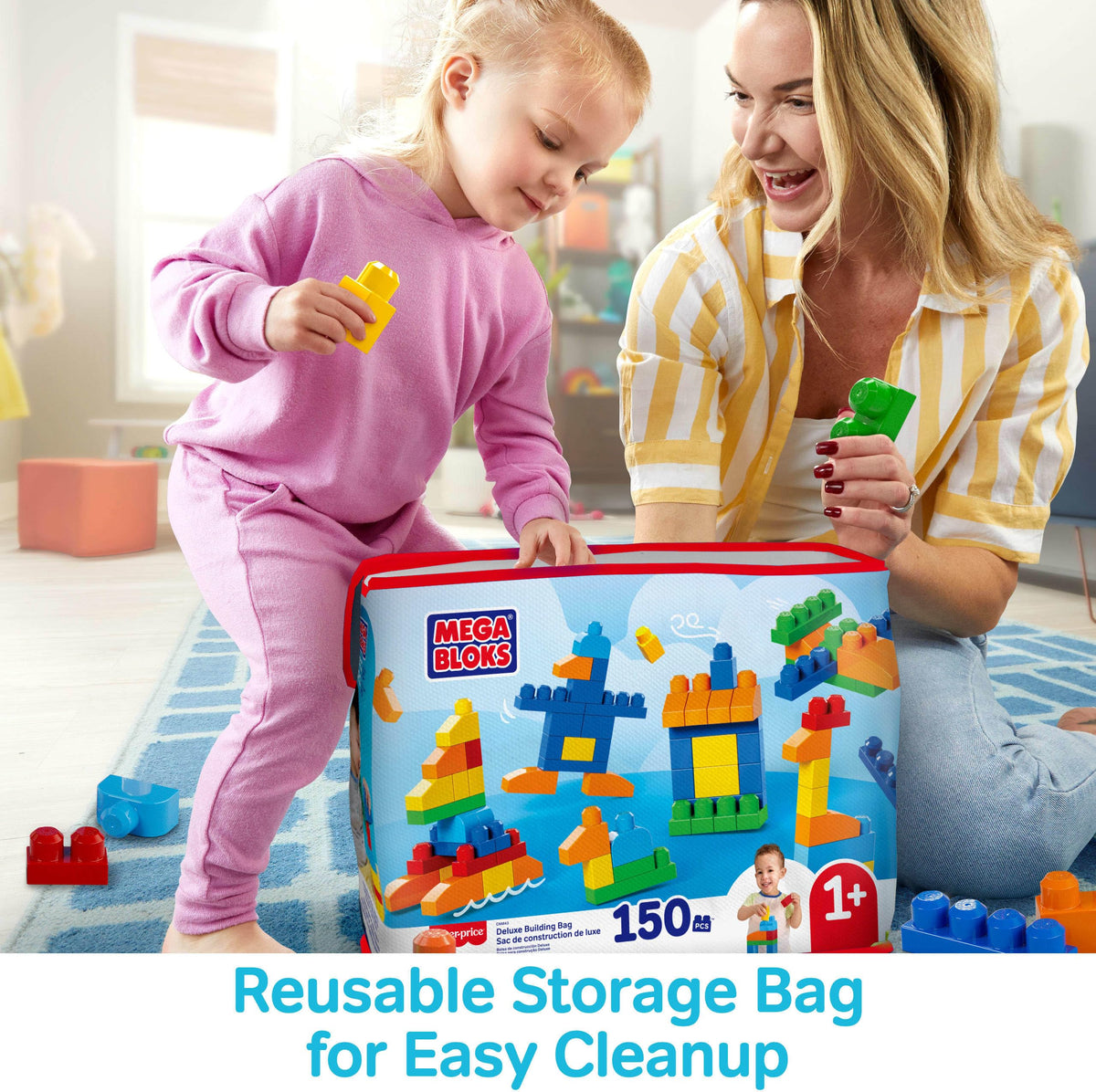 Mega Bloks colors help preschoolers learn color recognition during play.