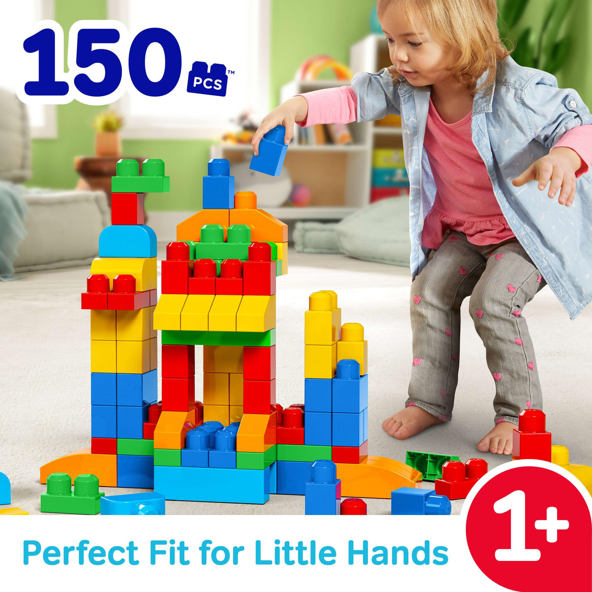 Mega Bloks toddler blocks with easy-grip design support confident stacking.