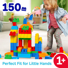 Mega Bloks toddler blocks with easy-grip design support confident stacking.