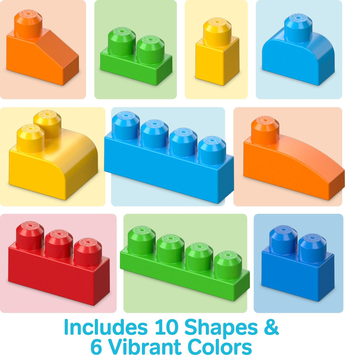 Mega Bloks blocks support fine motor skills during hands-on play.
