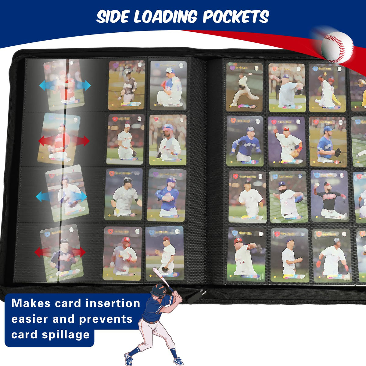 Megapuxin Baseball Card Binder holds up to 1024 cards across 32 double-sided pages