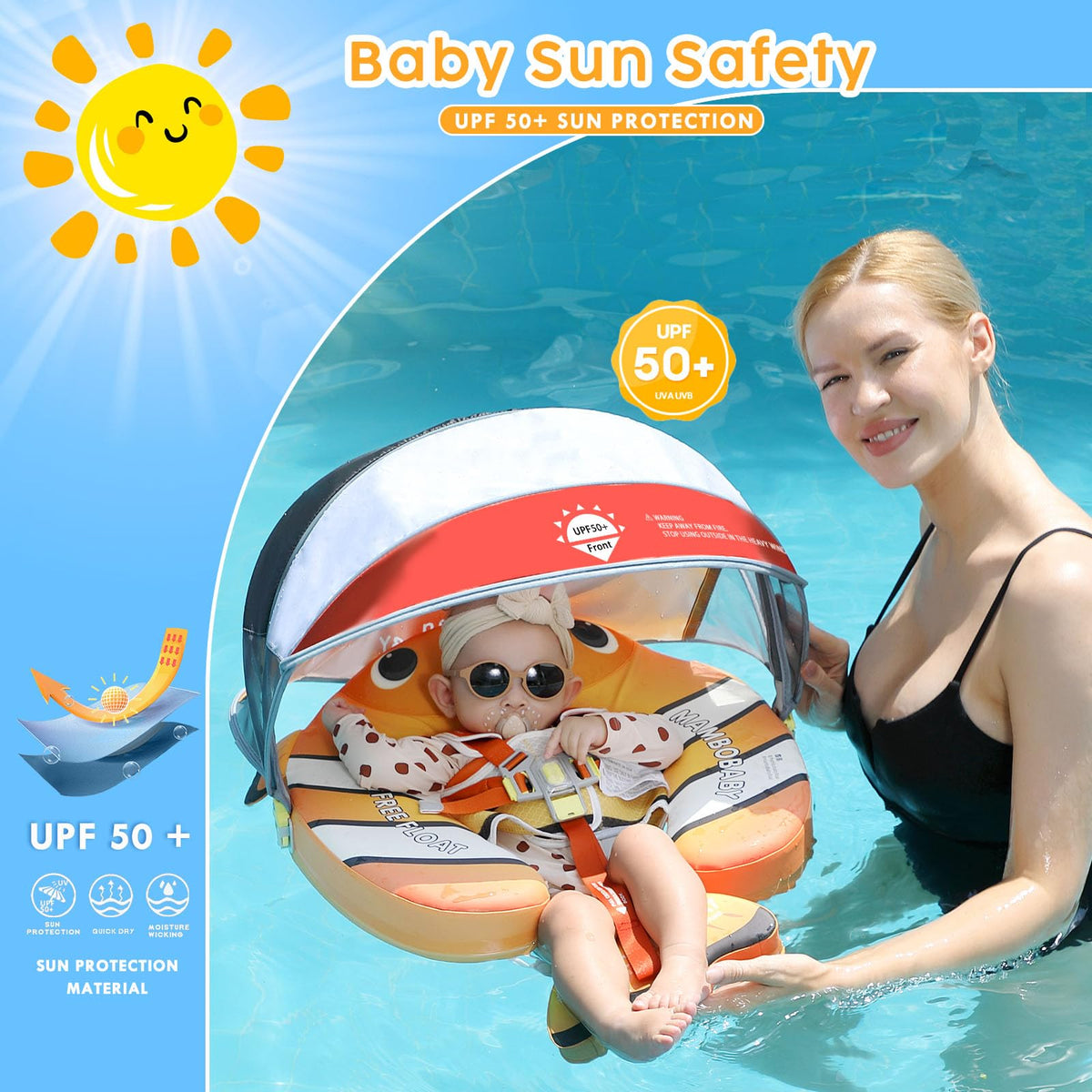 Megapuxin Mambobaby 5-point safety belt secures little swimmers during play.