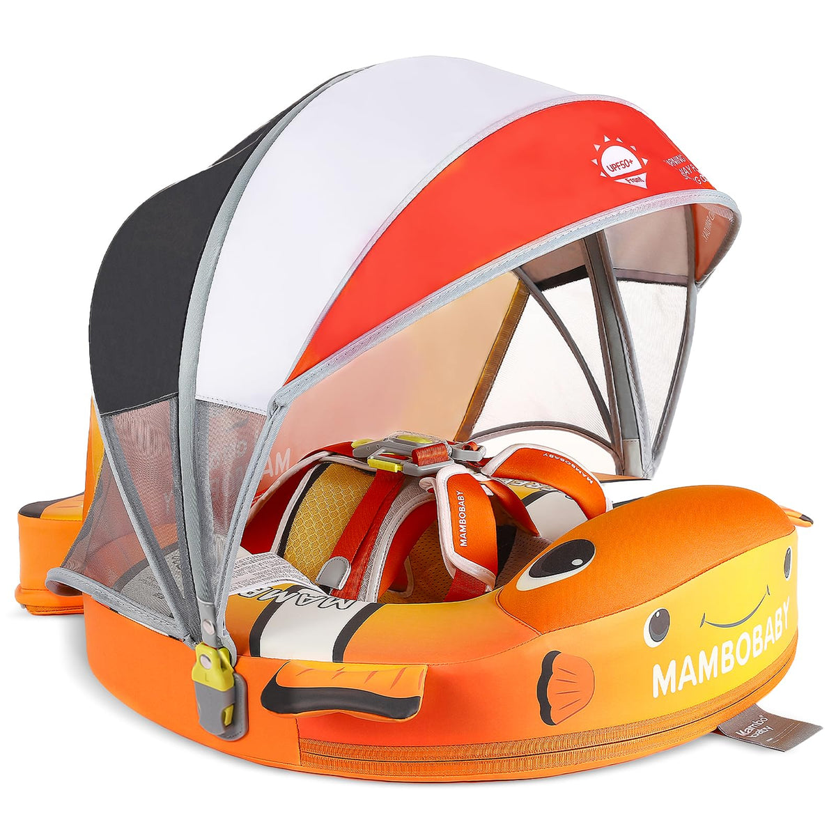 Megapuxin Mambobaby sunset orange float, front view for sunny pool days.