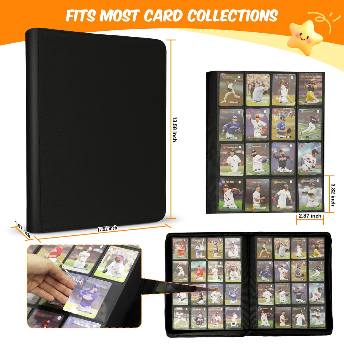 Megapuxin premium binder side loading design enables easy card insertion and secure storage