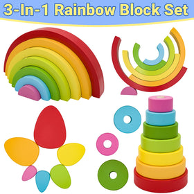 MEGRANATE rainbow arch game with safe wooden pieces for arch-building fun.