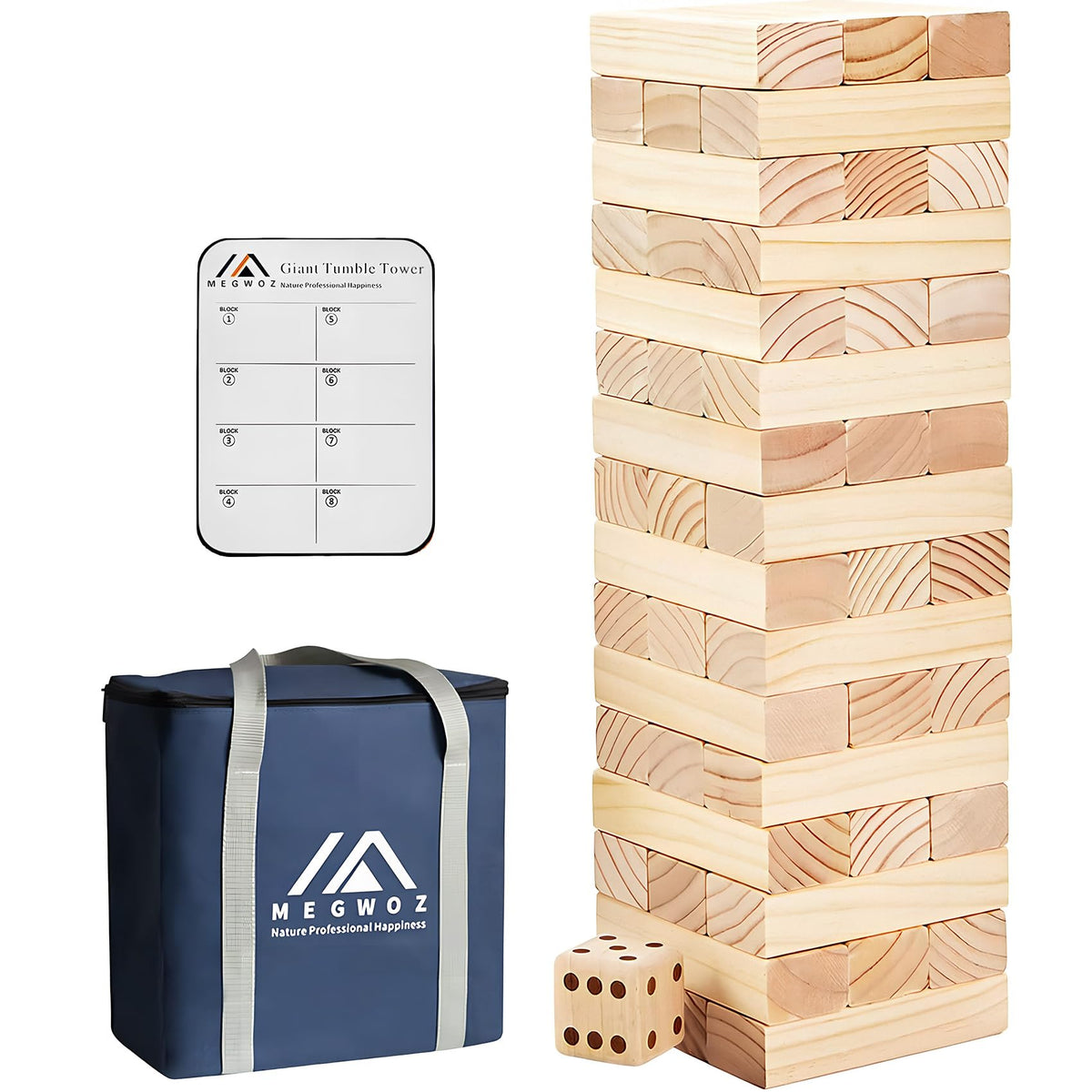 Megwoz Giant Tumble Tower 60 blocks for exciting family stacking fun indoors or outdoors