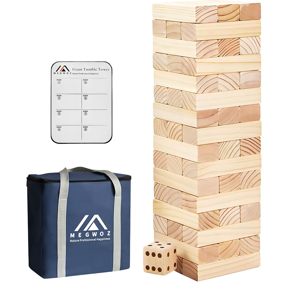 Megwoz Giant Tumble Tower 60 blocks for exciting family stacking fun indoors or outdoors
