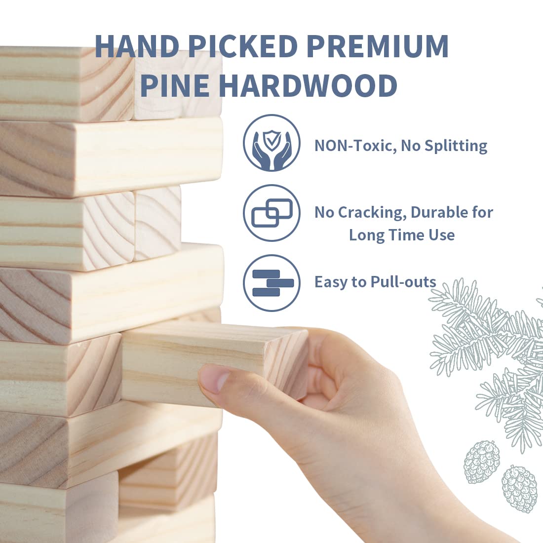 Megwoz Giant Tumble Tower New Zealand pine blocks feel durable and safe
