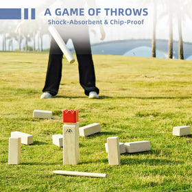 Megwoz Kubb blocks close-up, durable rubber wood for long-lasting lawn games.