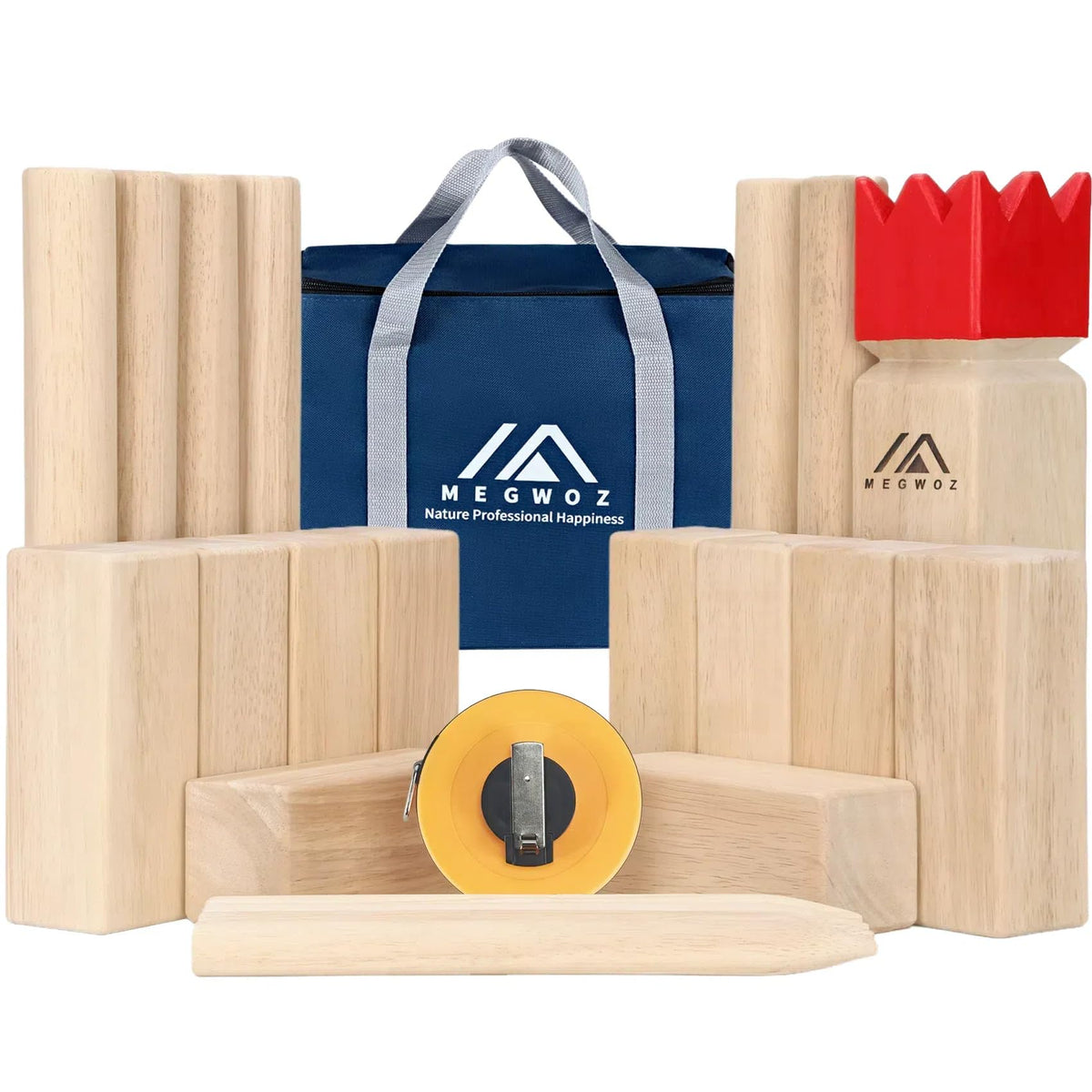 Megwoz Kubb set top view, ideal for backyard parties and outdoor fun.