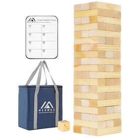 Megwoz tumble tower 57-pcs set—family-friendly stacking fun for indoors and outdoors.