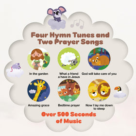 Close-up of the button on MEHMEH Sleep with Jesus baby book for easy lullabies.