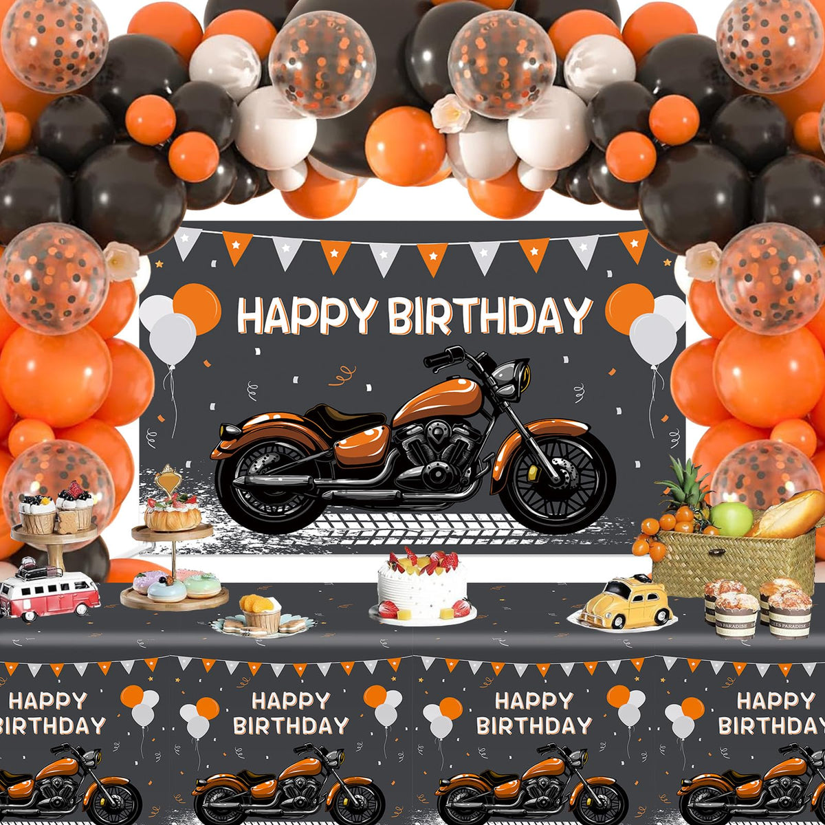 MEHOFOND black-orange latex balloons provide versatile color accents for any display.