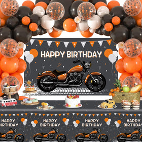 MEHOFOND black-orange latex balloons provide versatile color accents for any display.