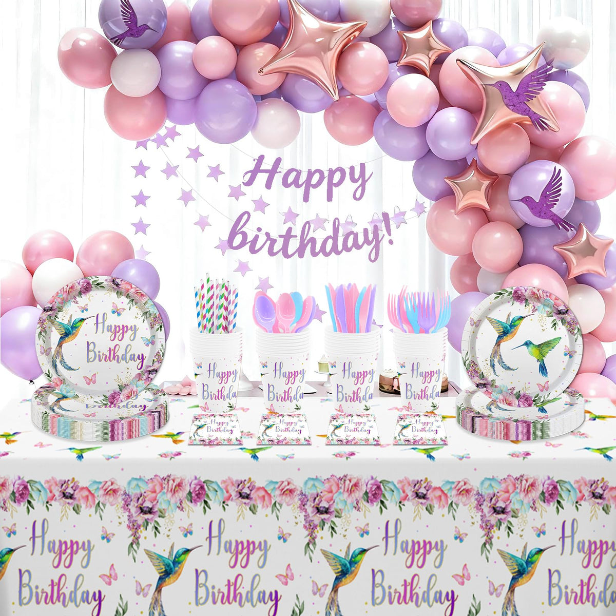 MEHOFOND hummingbird disposable tablecloth protects surfaces with floral style