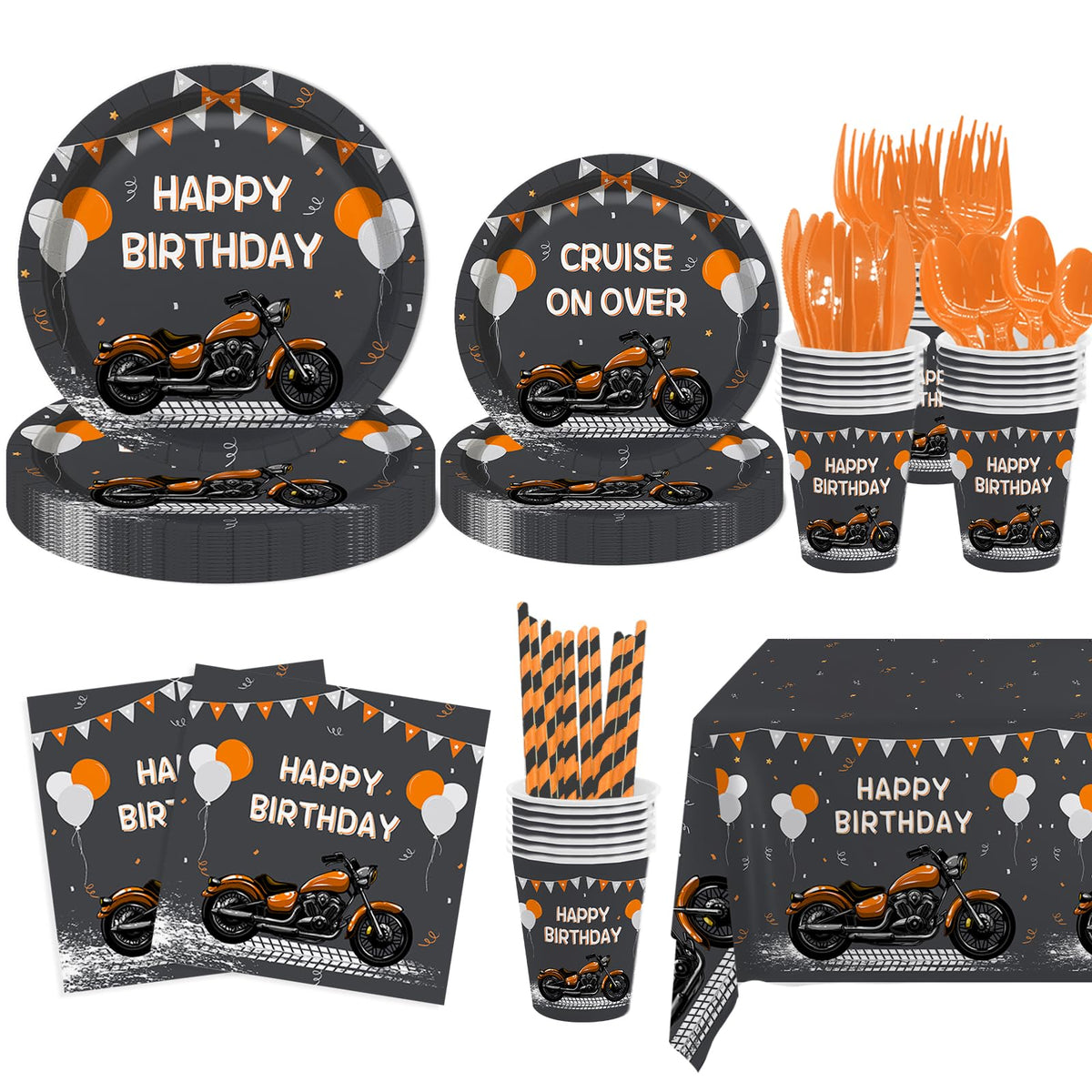 MEHOFOND motorcycle birthday cutlery keeps serving neat and cleanup quick