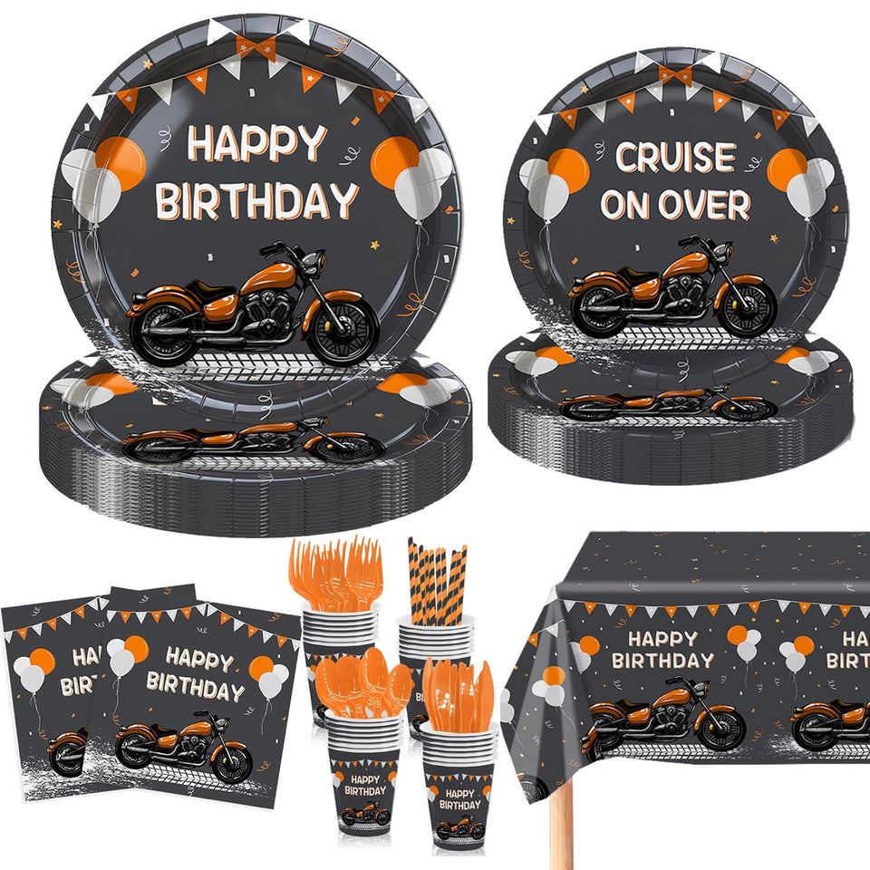 MEHOFOND motorcycle birthday plates 7in for quick, mess-free dessert service