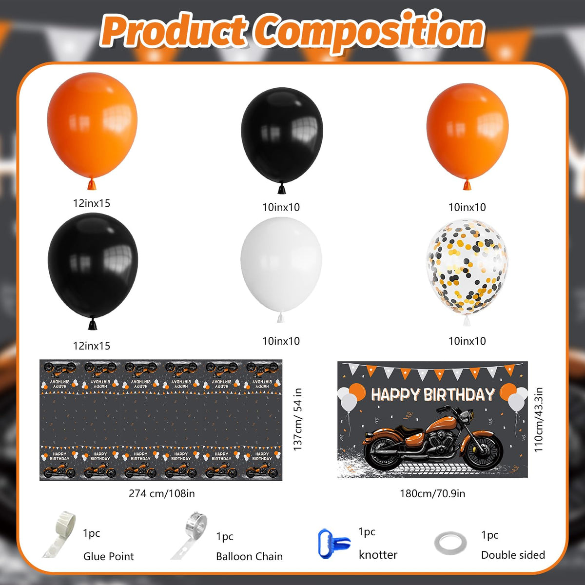 MEHOFOND orange-black glitter balloons add sparkle and contrast to the setup.