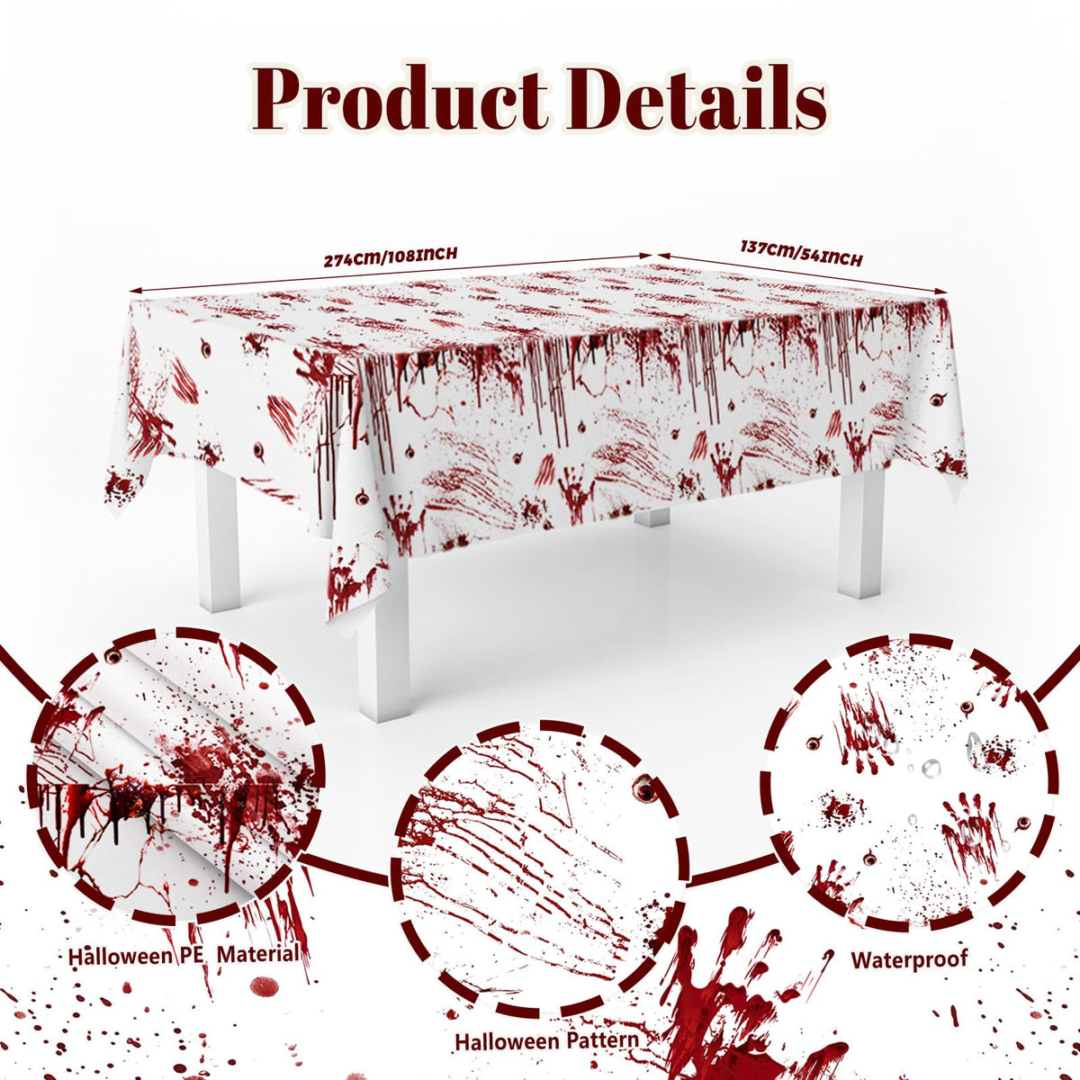 MEHOFOND plastic tablecloth with bloody design protects surfaces