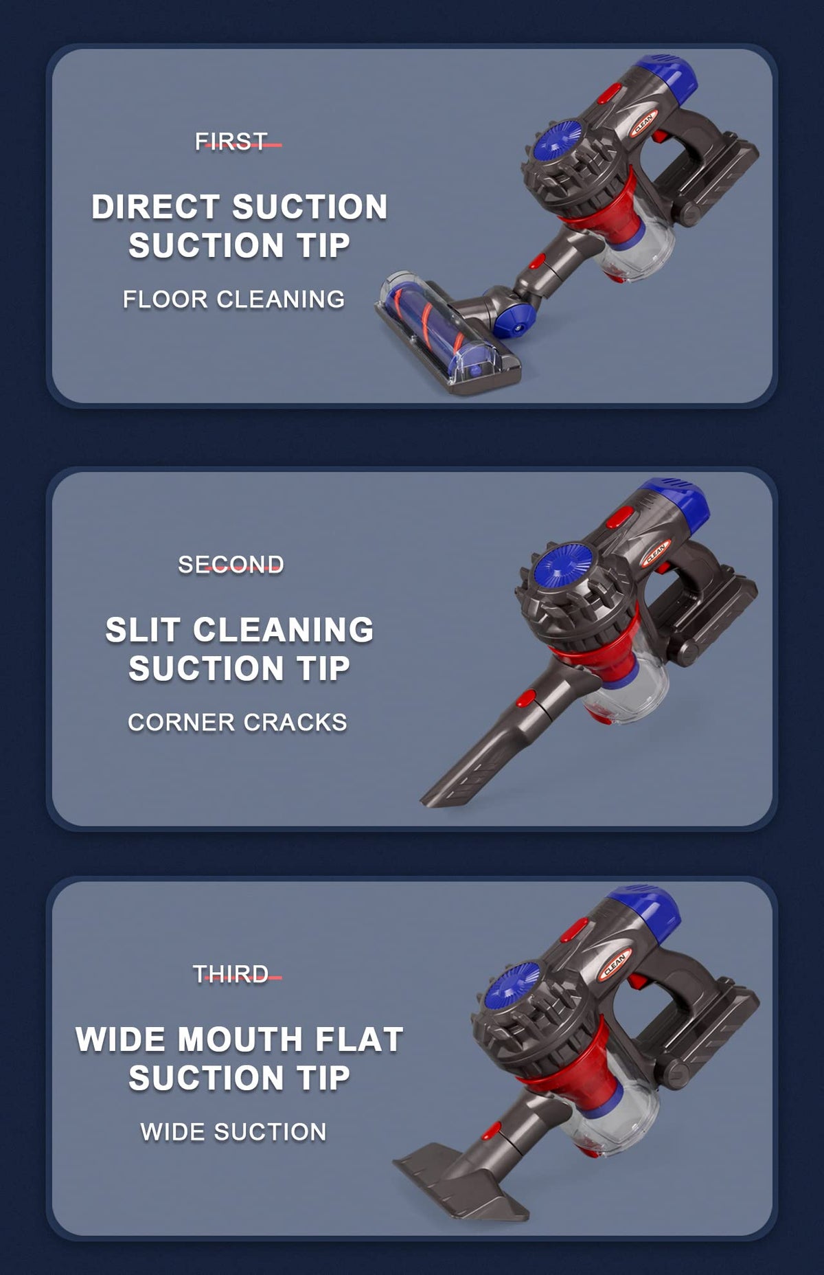 MEIJIABA vacuum with three nozzles for versatile play and learning