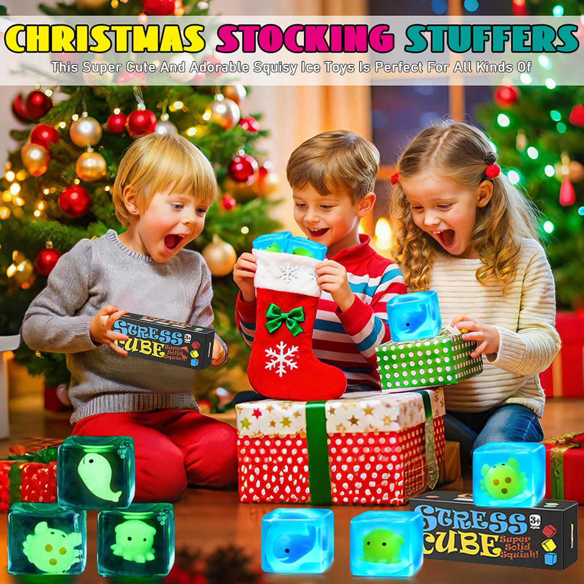Meijoy Glow-in-the-Dark Stress Cube glows after light exposure for visual appeal