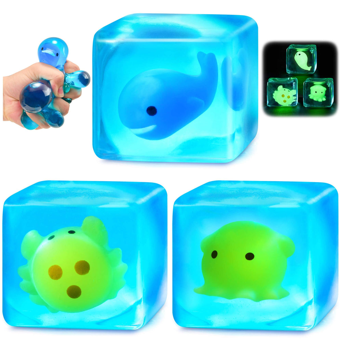 Meijoy Squishy Stress Cube with ice exterior for soothing squeezes and focus