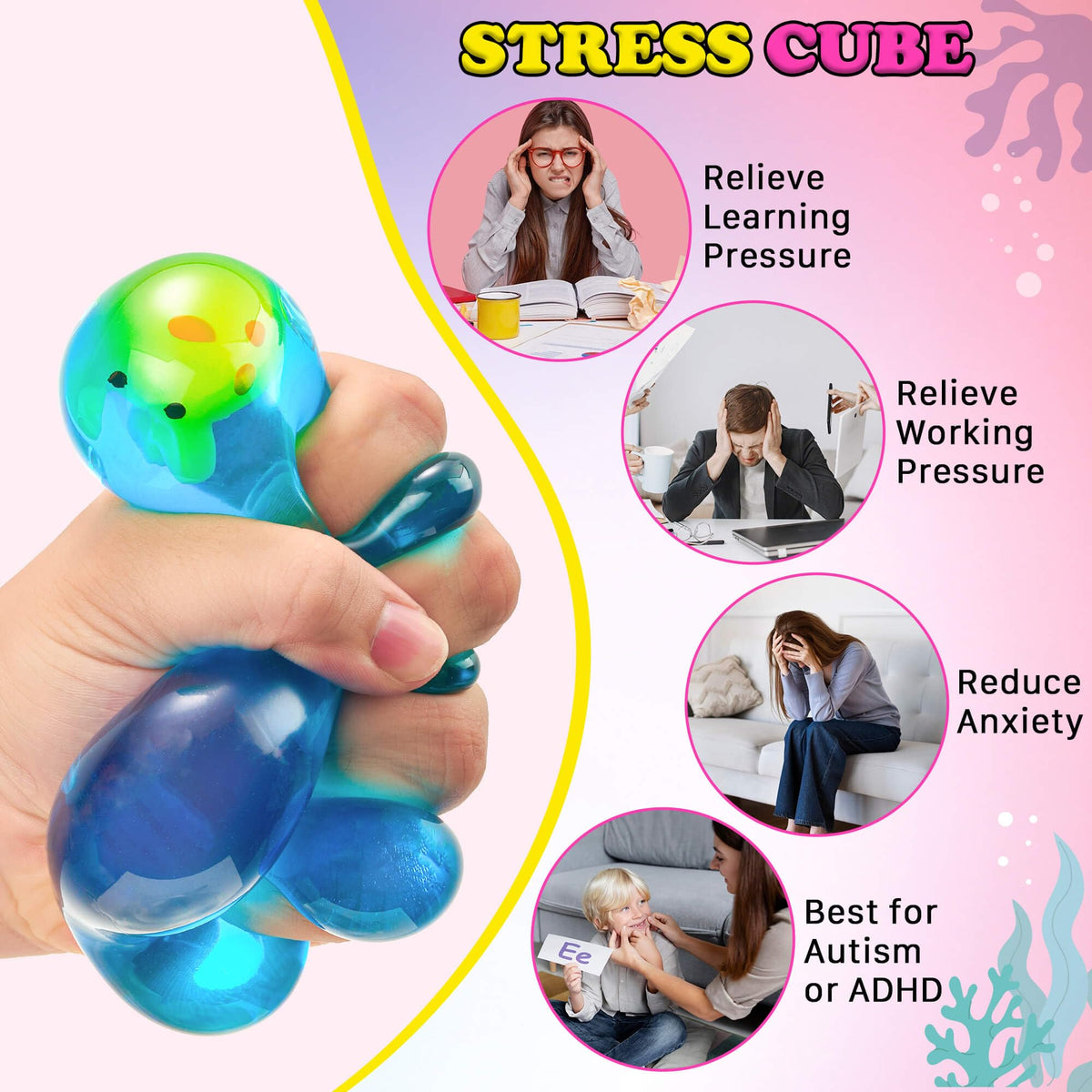 Meijoy Stress Cube on desk supports focus and calm throughout the day.