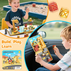 MEIQ 49pcs magnetic tiles setup enabling quick imaginative construction sessions.