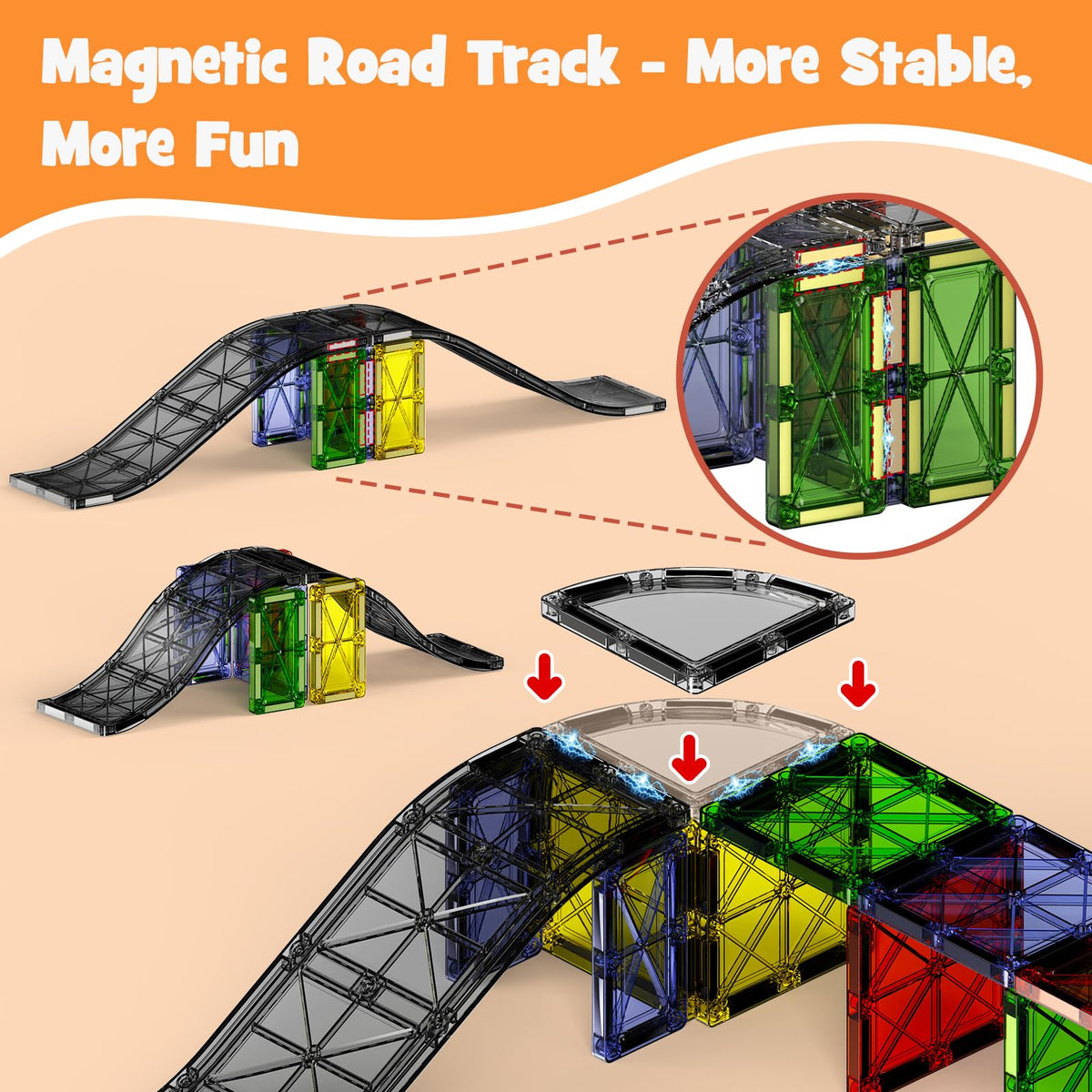 MEIQ magnetic downhill racer set base plate provides stable builds