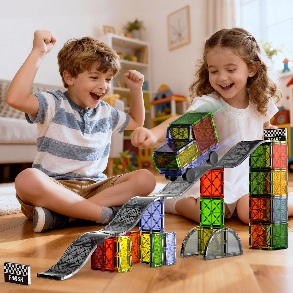 MEIQ magnetic downhill racer set bright colors for sensory appeal