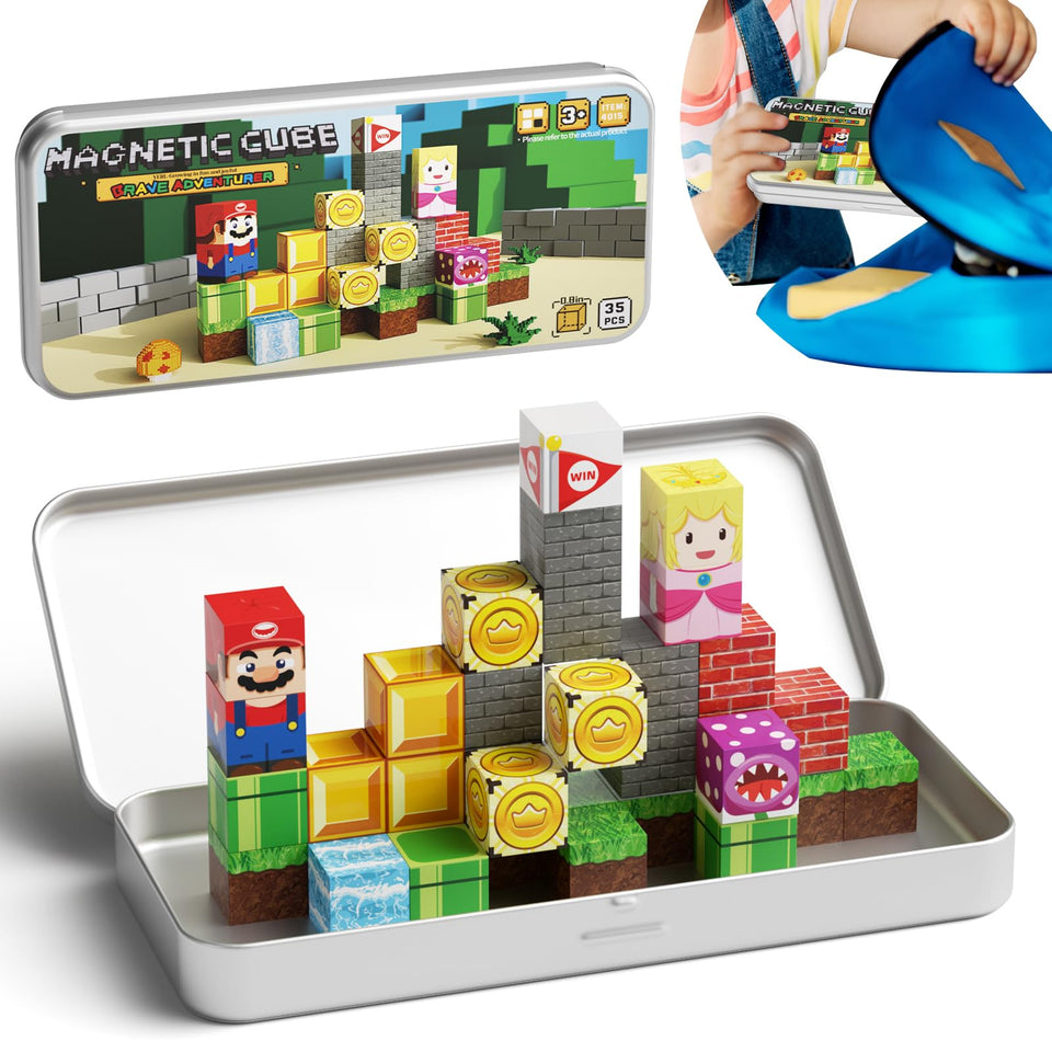 MEIQ 35-piece travel set on the tin box for on-the-go building