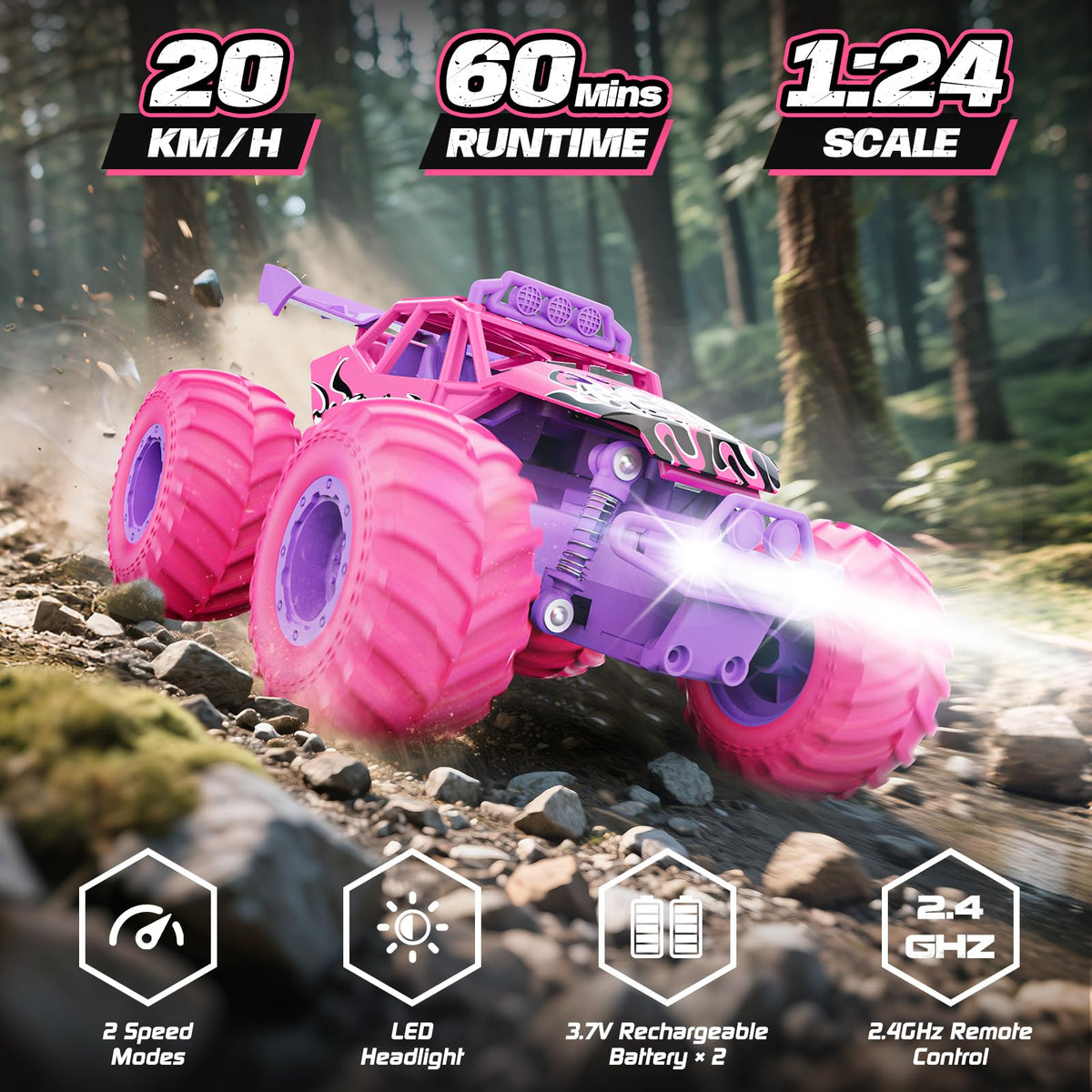 Meislane remote control monster truck with durable all-terrain tires for outdoor play