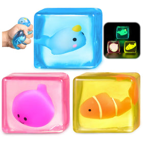 Meijoy Stress Cube with an ice exterior for tactile relaxation on the go