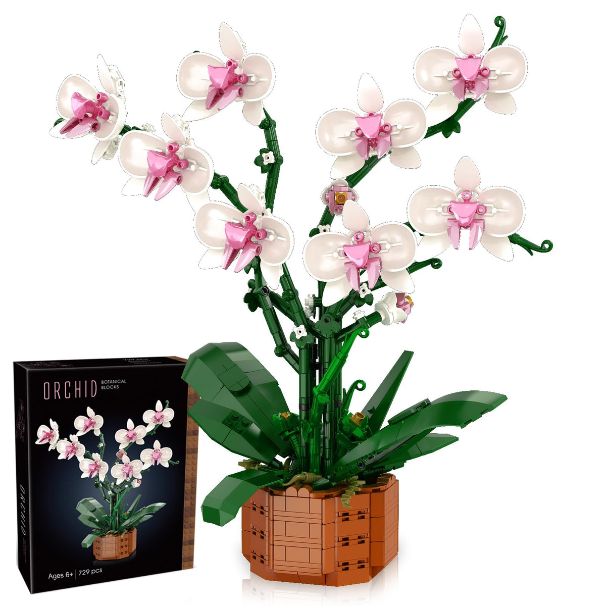 MelakiY orchid building blocks assembly for a lifelike home centerpiece.