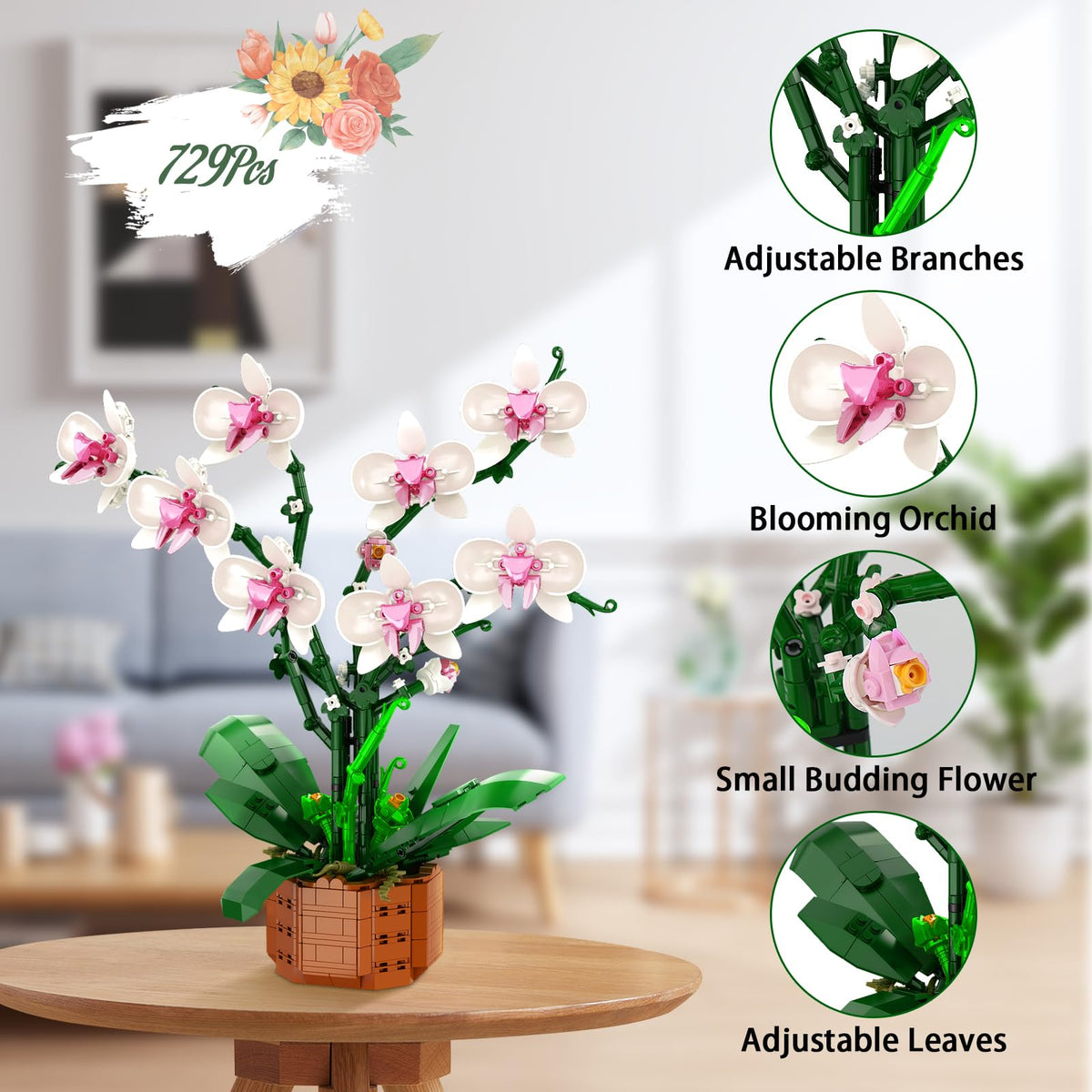 MelakiY orchid bonsai built with blocks for elegant home decor.