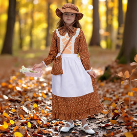 Meland apron coordinating piece, pairs with dress for authentic pioneer attire.