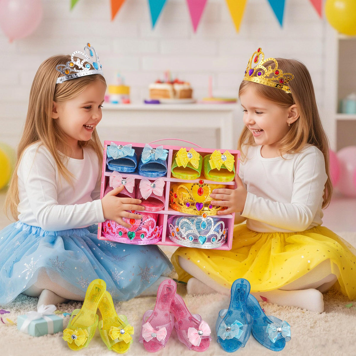 Meland crowns, wand, jewelry stored in the trunk for organized pretend-play