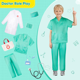 Meland doctor costume set ideal for Halloween and career day activities.