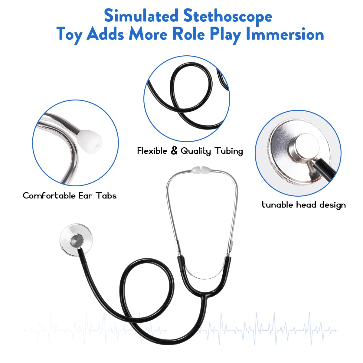 Meland doctor costume for kids: stethoscope toy enhances role play.