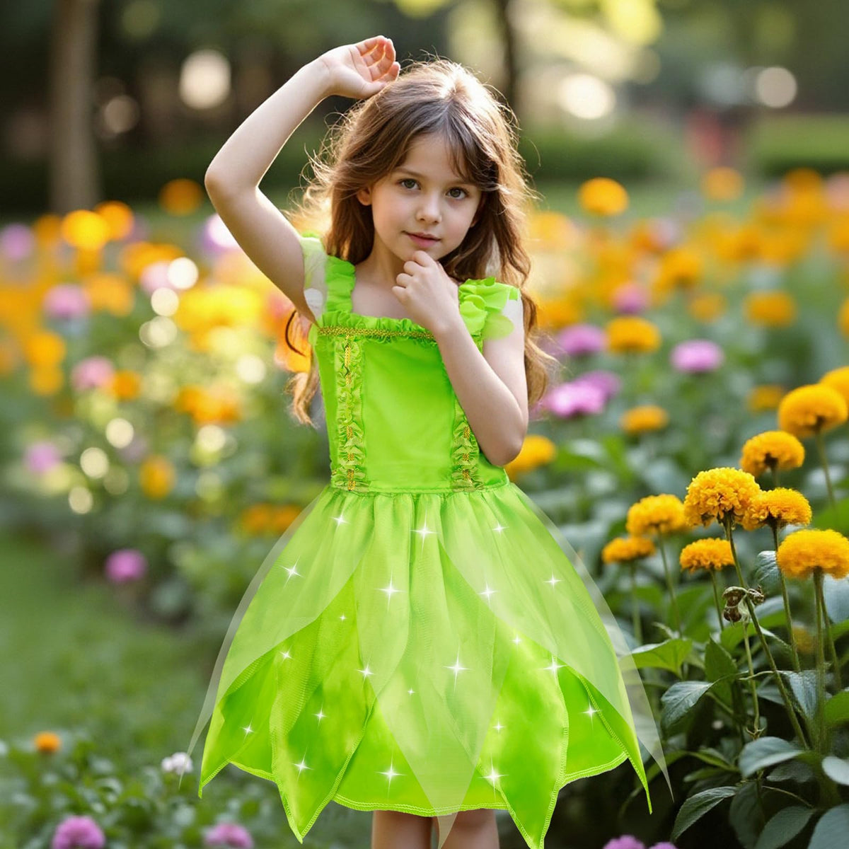Meland dress-up box scene of child playing princess at home