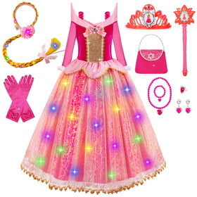 Meland light-up princess dress pink front view highlighting glow