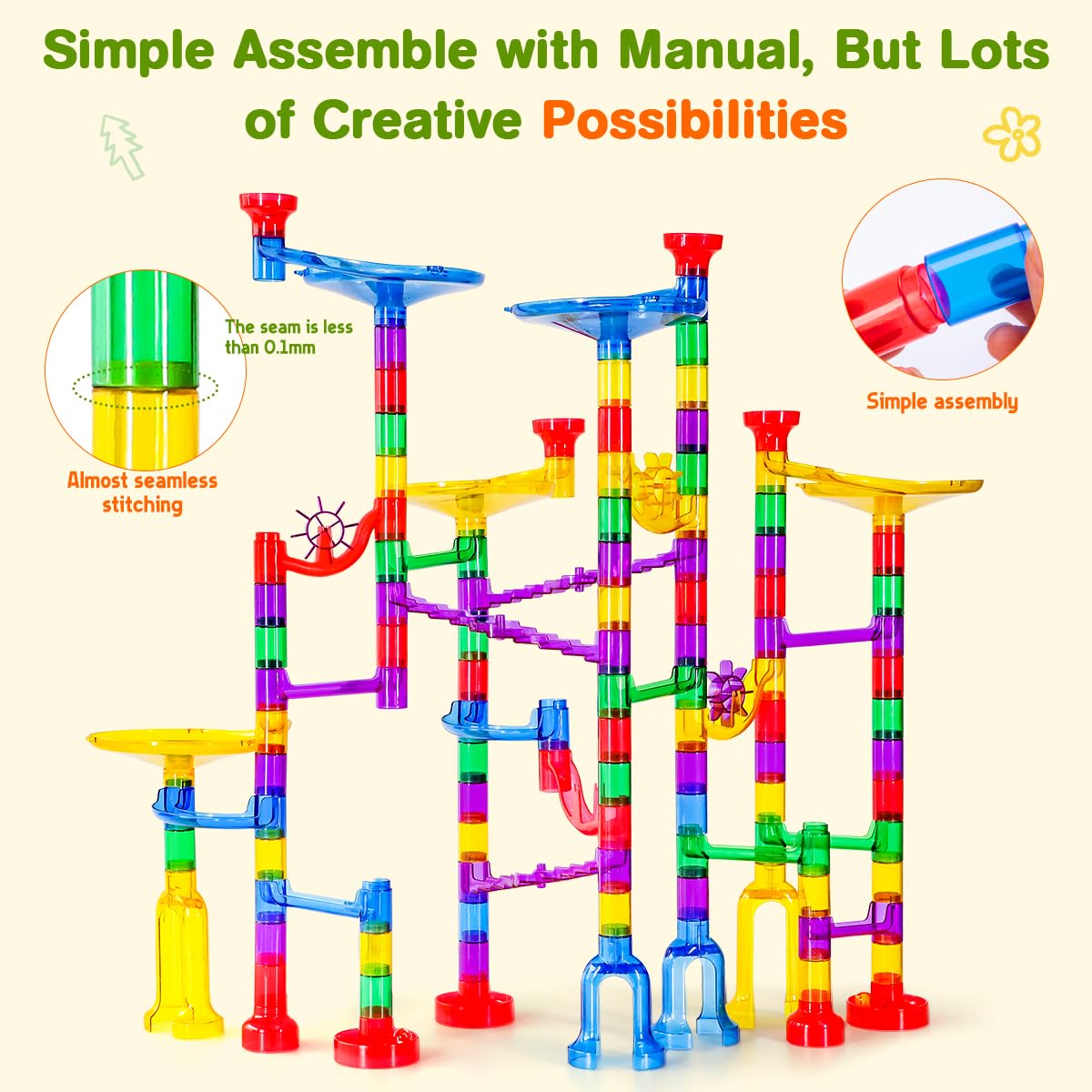 Meland Marble Run smooth ABS construction supports safe, comfortable play.