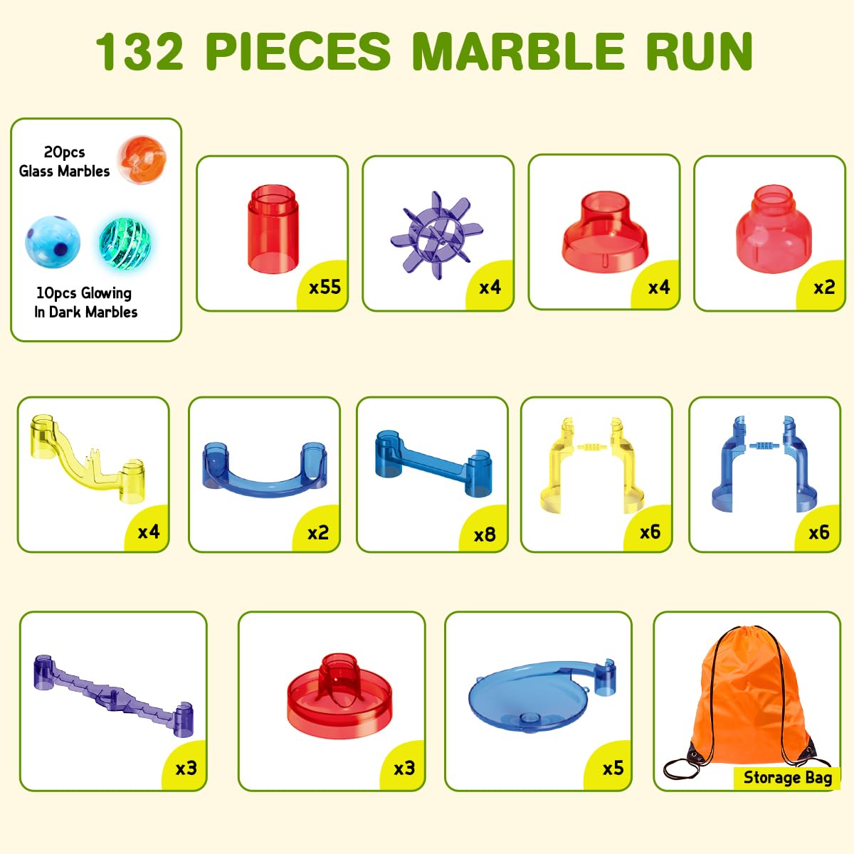 Meland Marble Run translucent pieces let children watch marbles travel along the track.