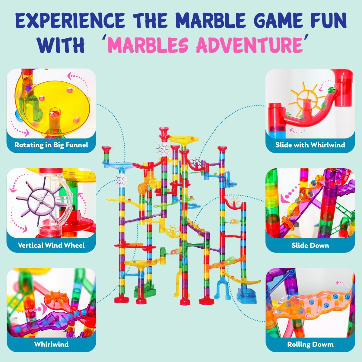 Meland Marble Run windmill piece adding moving path variety.