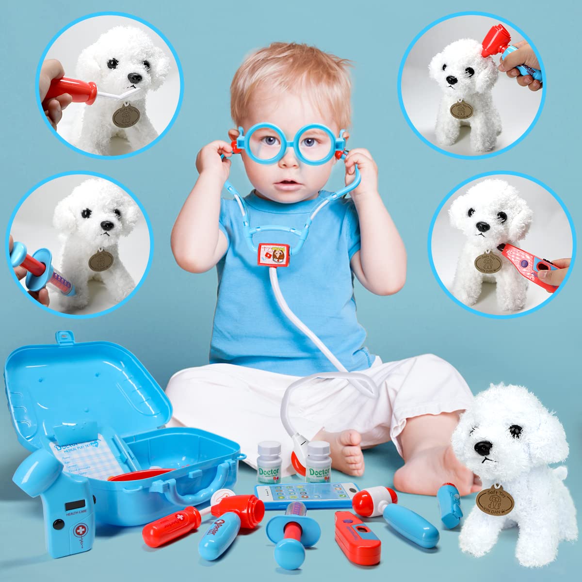 Meland medical tools set with diverse props for imaginative checkups
