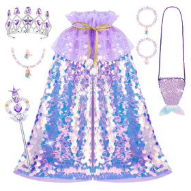 Meland mermaid cape with purple sequin shines in pretend play outfits.