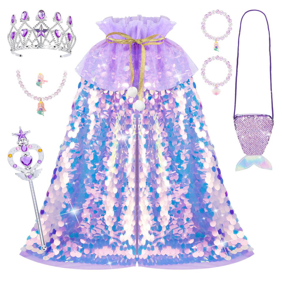 Meland mermaid cape with purple sequin shines in pretend play outfits.