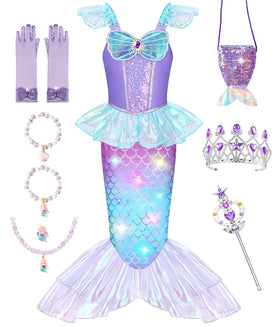 Meland Mermaid Costume dress with shimmering scales for imaginative play.